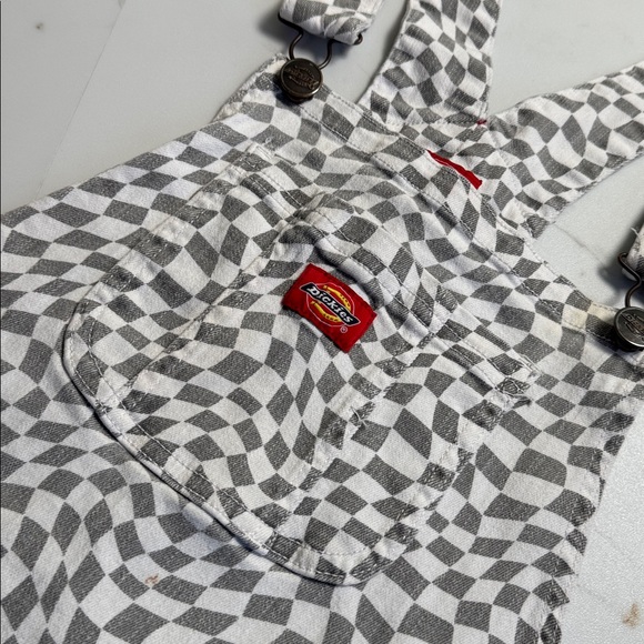 Dickies Funky Checkered Overalls Sz L Graphic Black White Workwear - Picture 2 of 9